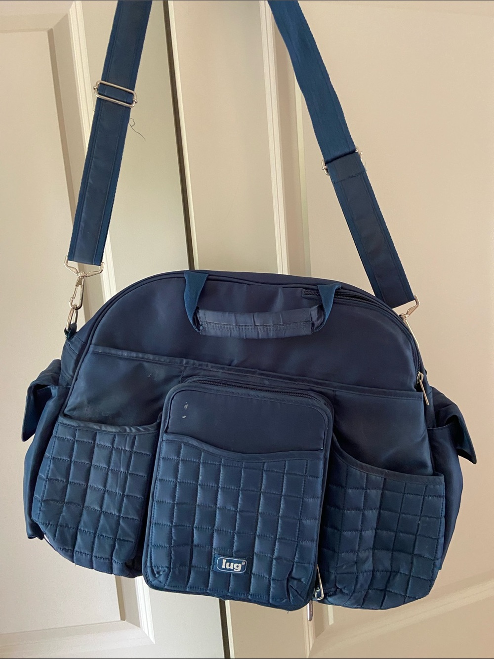 lug Quilted Navy Duffel Bag with Multiple Pockets